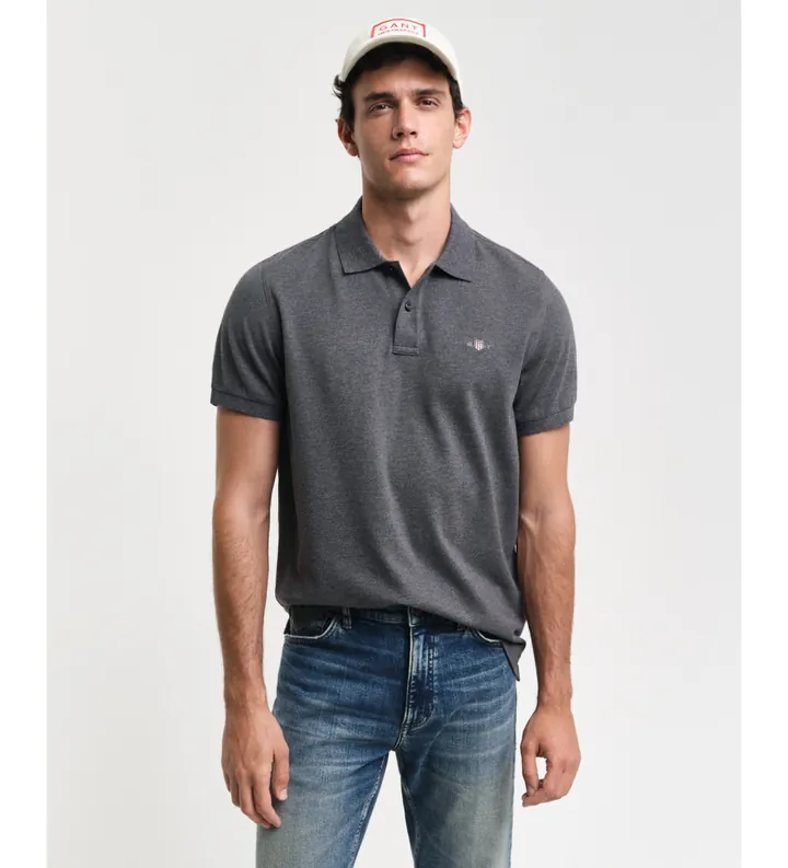 Gant para hombre. 2210 Polo de piqué Regular Fit Shield gris (L), Casual, Algodón, Manga corta