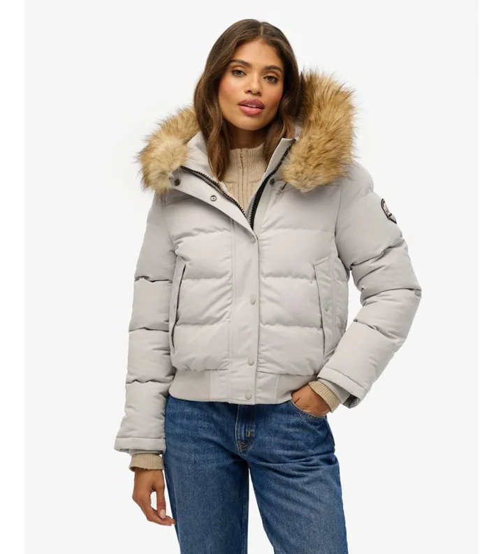 Superdry para mujer. W5011785A Chaqueta Bomber Everest gris (L), Casual, Poliéster Reciclado, Sostenible
