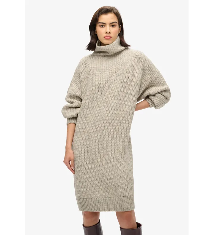 Superdry para mujer. W8011763A Vestido Chunky beige (L), Casual, Acrílico, Manga larga