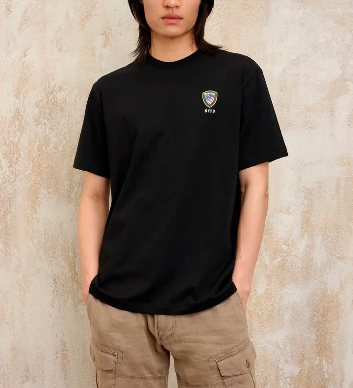 Blauer para hombre. 25SBLUH02196 Camiseta NYPD Irving negro (M), Casual, Algodón, Manga corta