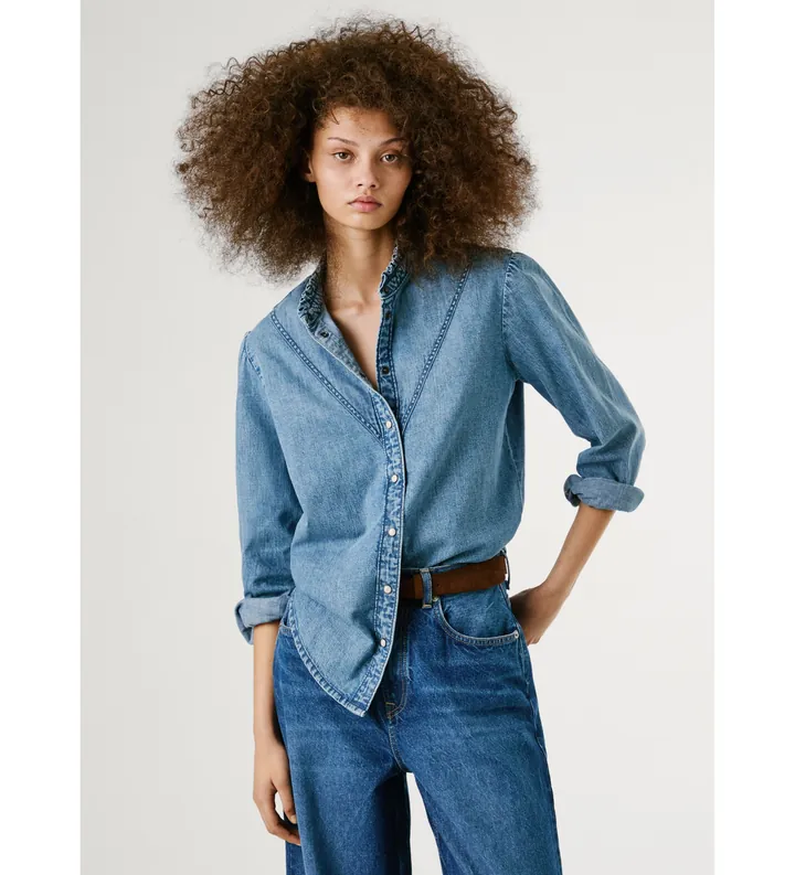Pepe Jeans para mujer. PL3051203V3 Blusa Regular azul (M), Casual, Algodón, Manga larga