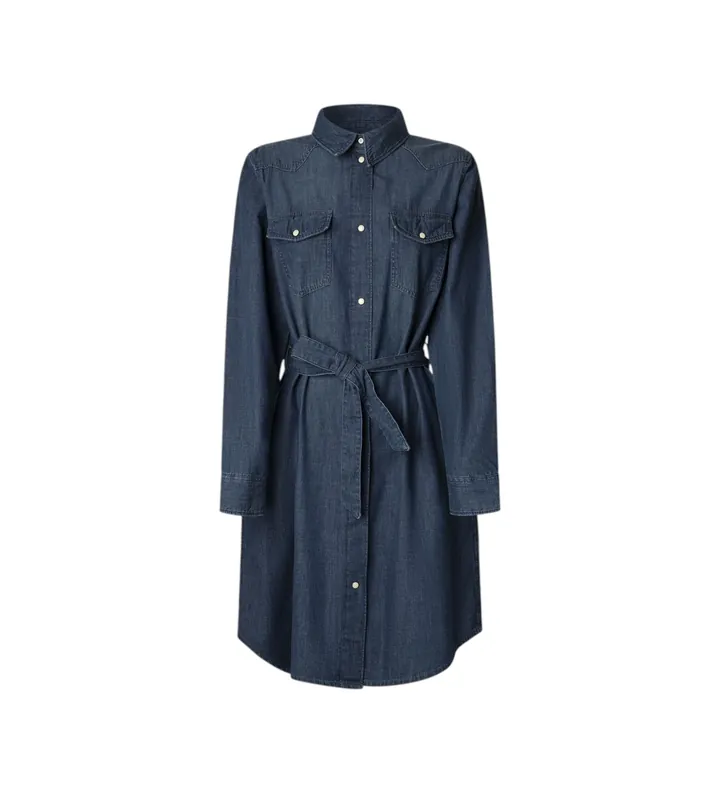 Pepe Jeans para mujer. PL95376845A0 Vestido Camisero Denim azul (L), Casual, Algodón, Manga larga