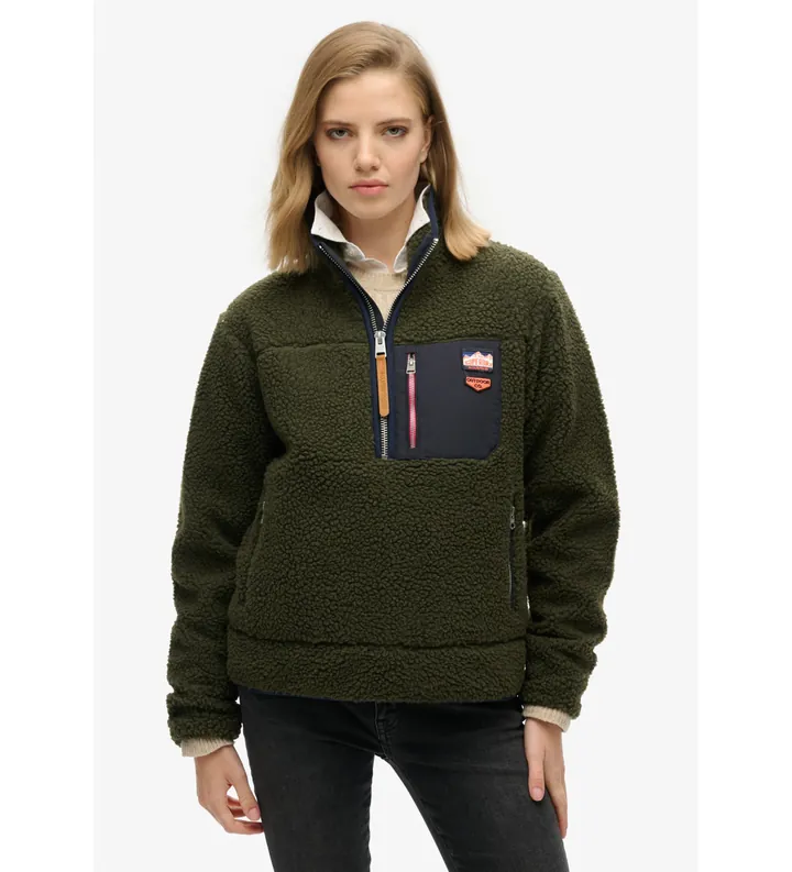 Superdry para mujer. W2012343A Polar Vintage Retro mitad de cremallera verde (L), Casual, Poliéster