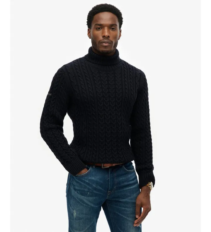 Superdry para hombre. M6110673A Jersey Jacob Cable Roll marino (L), Casual, Lana, Manga larga