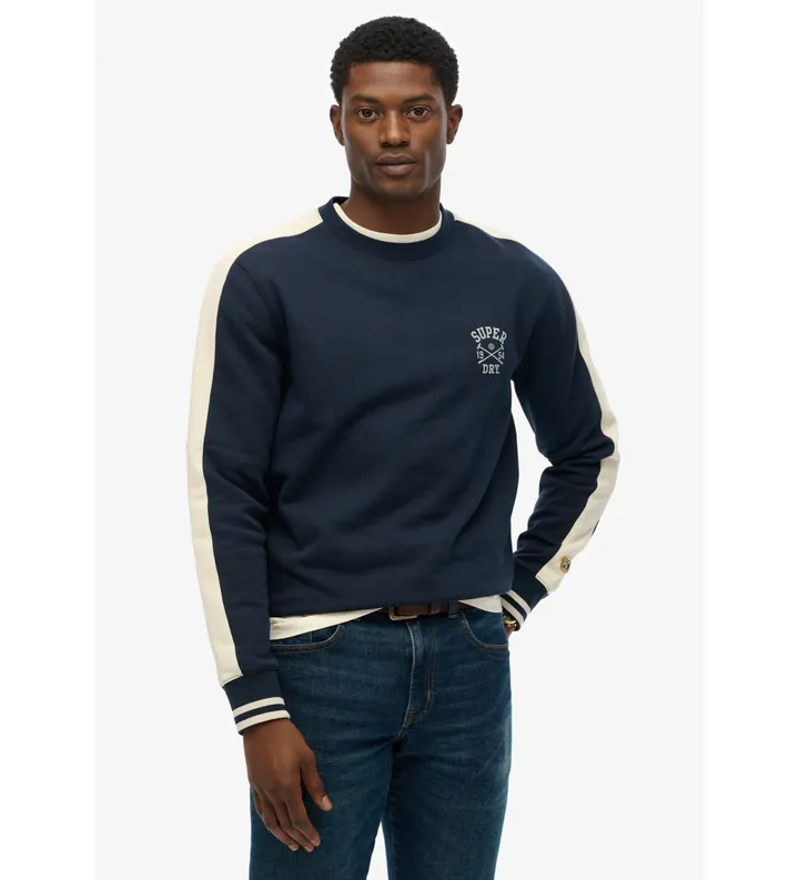 Superdry para hombre. M2014281A Sudadera Athletic Club Crew marino (L), Casual, Algodón
