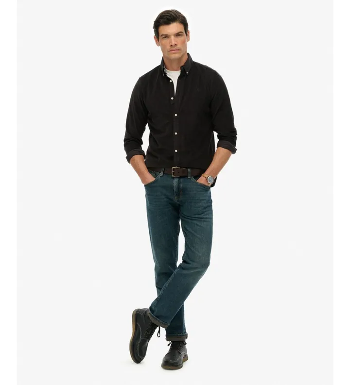 Superdry para hombre. M4011044A Camisa Classic Needle Cord negro (L), Casual, Algodón, Manga larga
