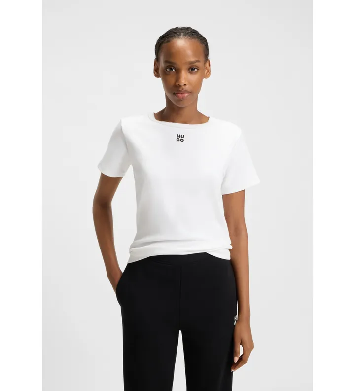 HUGO para mujer. 50512002 Camiseta Deloris blanco (L), Casual, Algodón, Manga corta