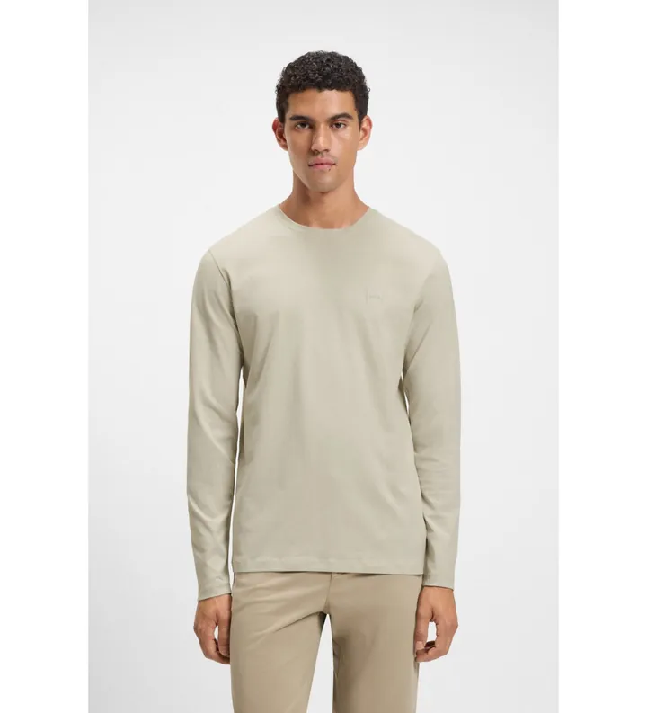 BOSS para hombre. 50512111 Camiseta Tacks beige (S), Casual, Algodón, Manga larga