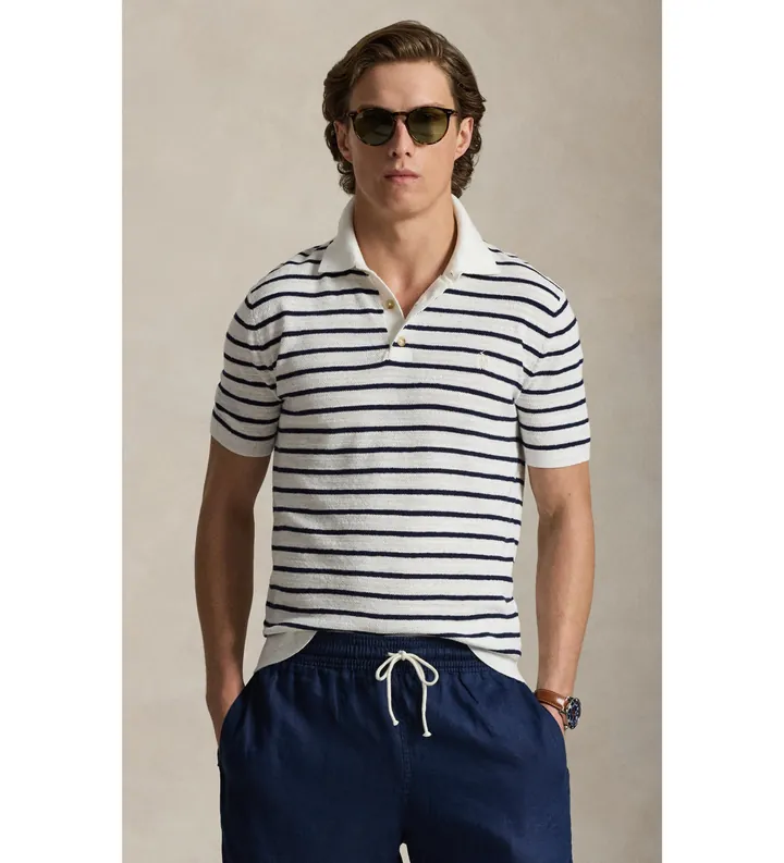 Polo Ralph Lauren para hombre. 710B13894003 Polo raya blanco (L), Casual, Algodón, Manga corta