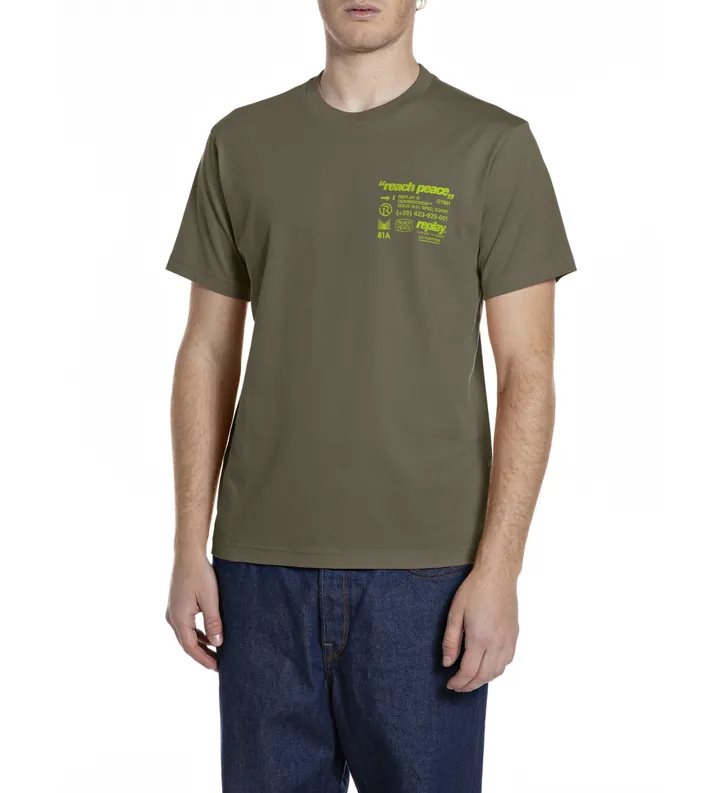 Replay para hombre. M3353.000.2660 Camiseta graphic verde (L), Casual, Algodón, Manga corta
