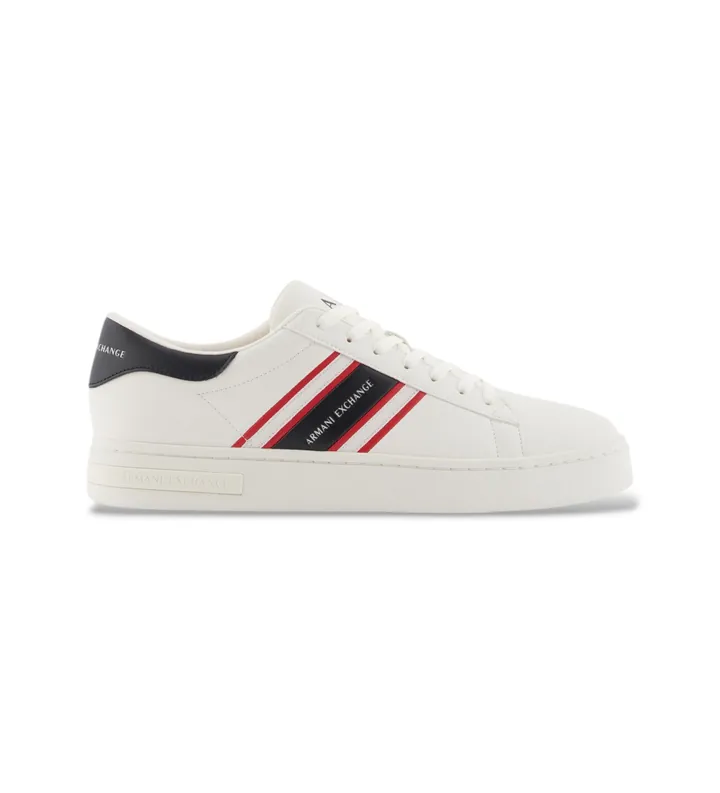 A|X Armani Exchange para hombre. XM002198AF21421MZ324 Zapatillas con rayas laterales blanco (39), Plano, Cordones, Casual