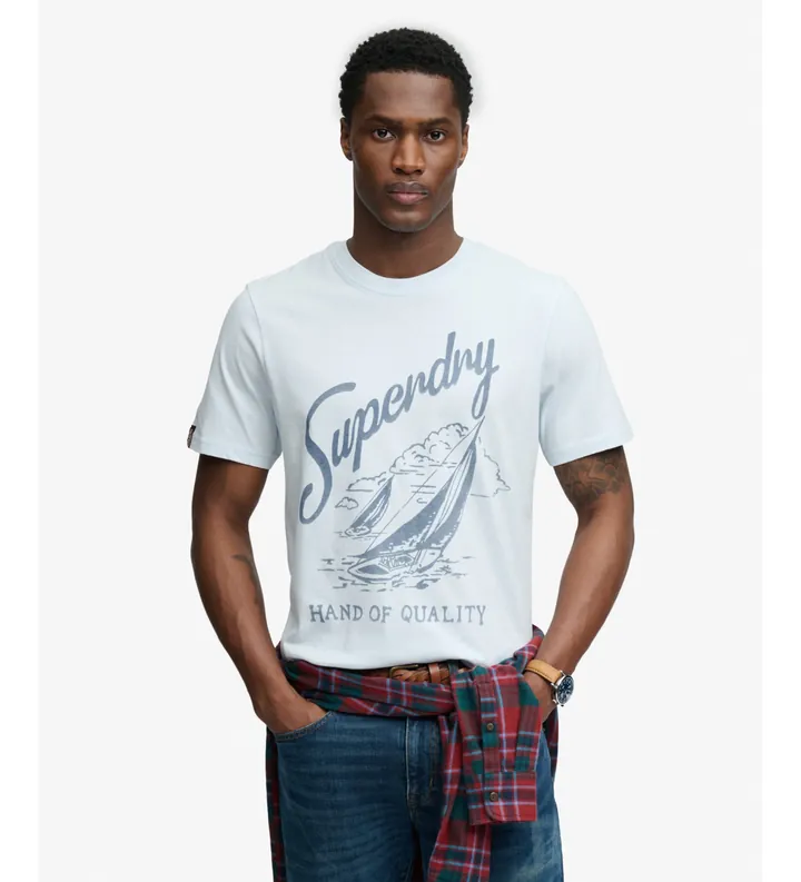 Superdry para hombre. M1012353A Camiseta Lo-fi Dockside azul (L), Casual, Algodón, Manga corta