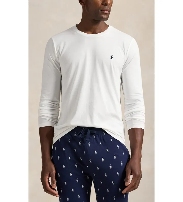 Polo Ralph Lauren para hombre. 714844759004 Camiseta de dormir de punto de algodón blanco (L), Homewear, Manga larga