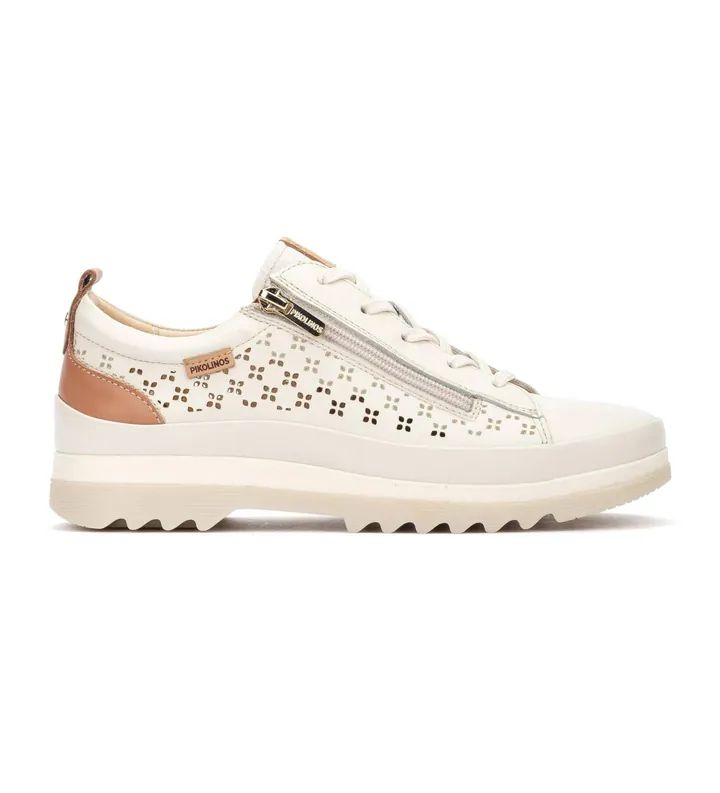 Pikolinos para mujer. W3W-6841C1 Zapatillas de piel Vigo blanco roto (36), 3 a 5cm, Cordones, Cremallera, Casual
