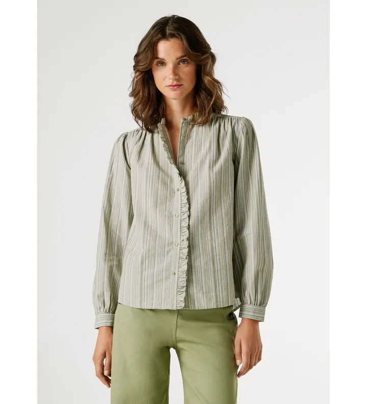 Pepe Jeans para mujer. PL3051402 Blusa Aliya camisa verde (L), Casual, Algodón, Clásico, Manga larga
