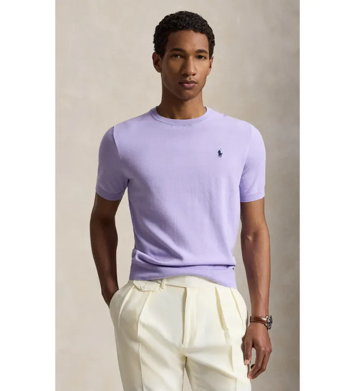 Polo Ralph Lauren para hombre. 710980681502 Camiseta de algodón de manga corta lia (L), Casual, Lila