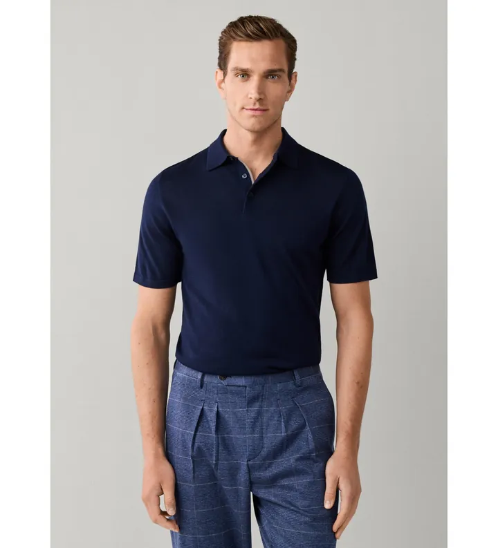 Hackett London para hombre. HM7000207 Polo mezcla lana merino y seda fit clásico marino (L), Casual, Manga corta