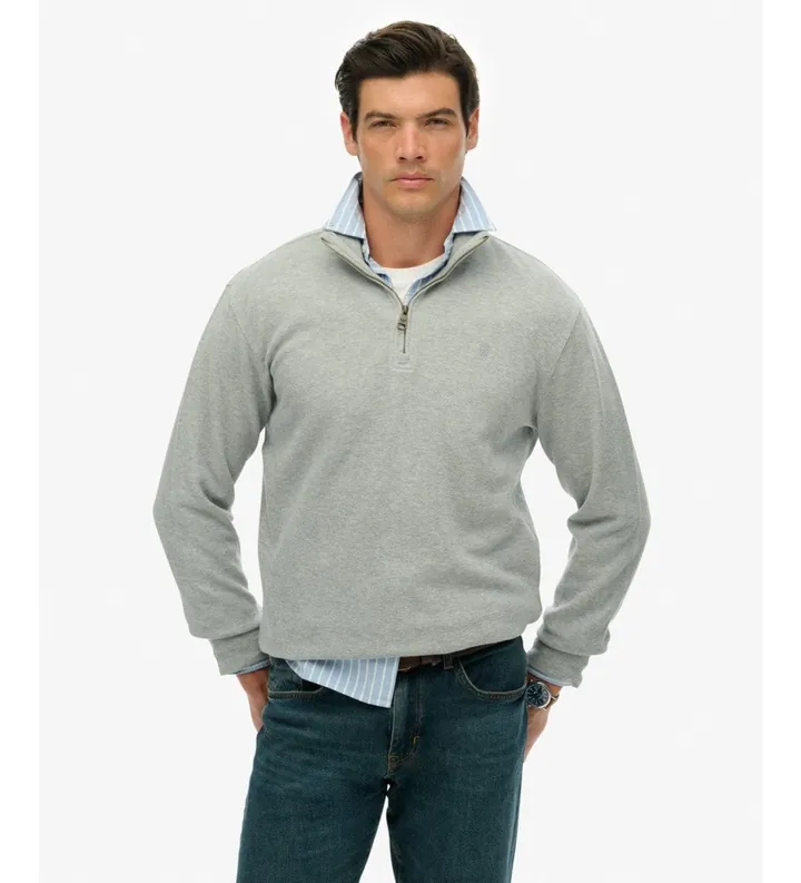 Superdry para hombre. M2014342A Sudadera con media cremallera RIB Half gris (L), Casual, Algodón
