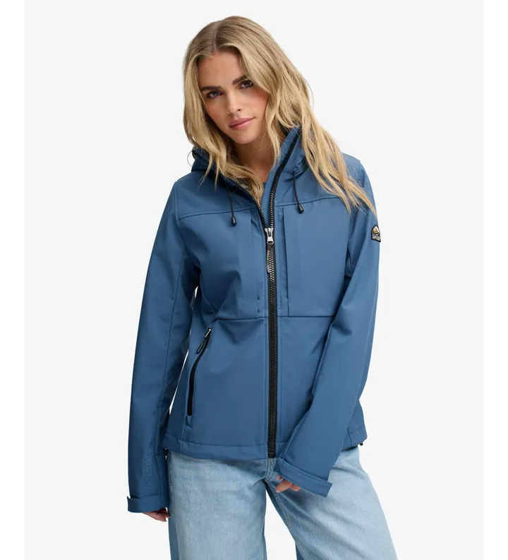 Superdry para mujer. W5012069A Chaqueta softshell Hooded Classic Trekker azul (L), Casual, Impermeable