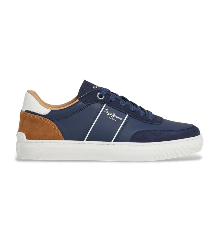 Pepe Jeans para hombre. PMS000007 Zapatillas de Piel Camdem Serie marino (46), Plano, Cordones, Casual