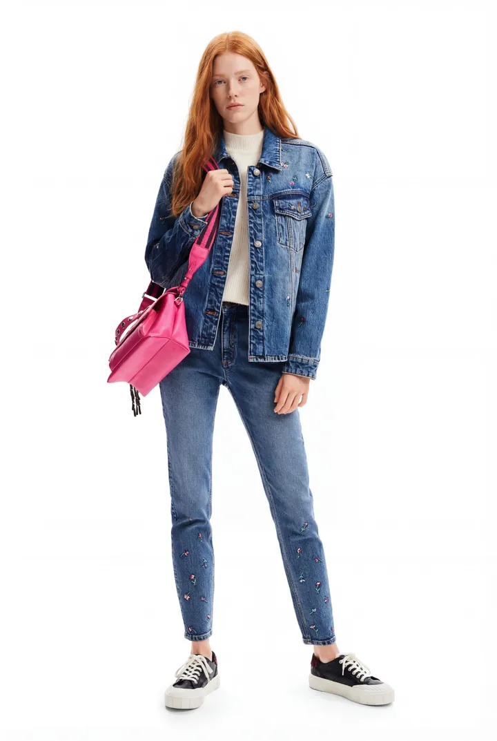 Desigual, Vaqueros Skinny push-up flores, Algodon, Azul, 34