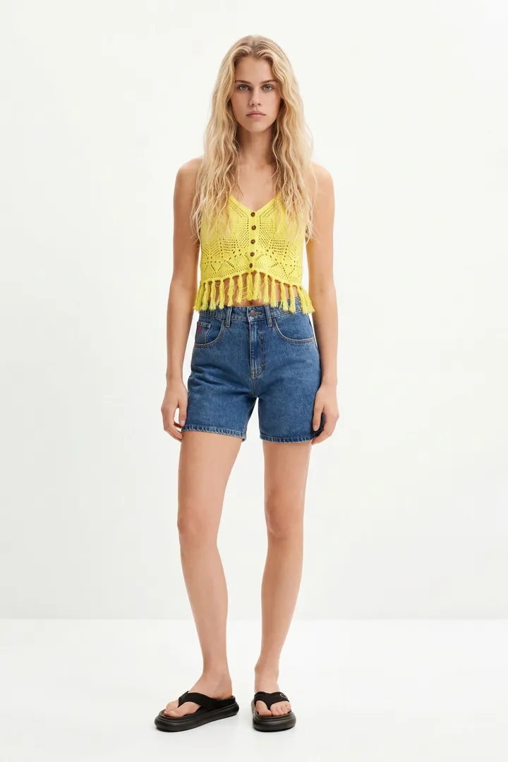 Desigual, Top cropped crochet, Algodon, Amarillo, L
