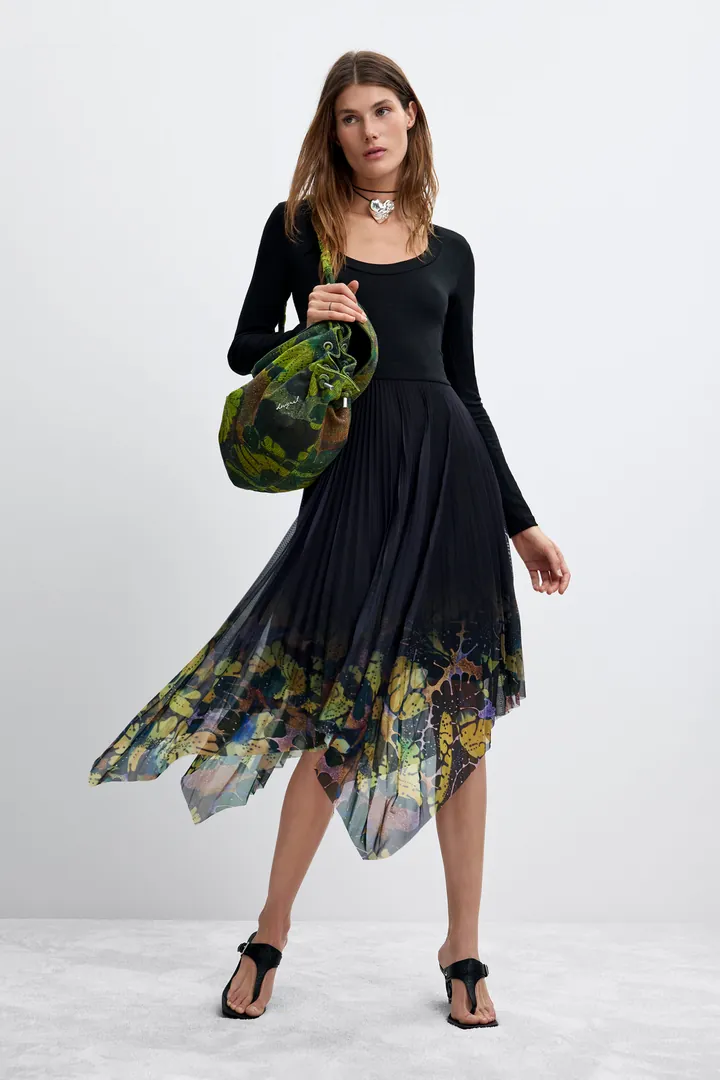 Desigual, Vestido Manga Larga Midi M. C. Lacroix, Mujer, Negro, L