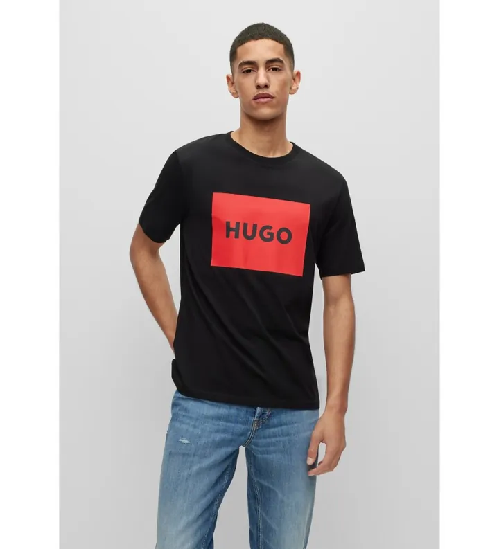 HUGO para hombre. 50467952 Camiseta Dulive negro (L), Casual, Algodón, Manga corta, Sostenible
