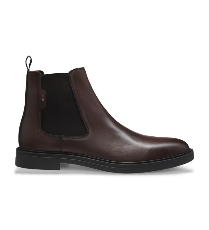 BOSS para hombre. 50552527 Botines de Piel Chelsea marrón (41), Plano, Ninguno, Casual