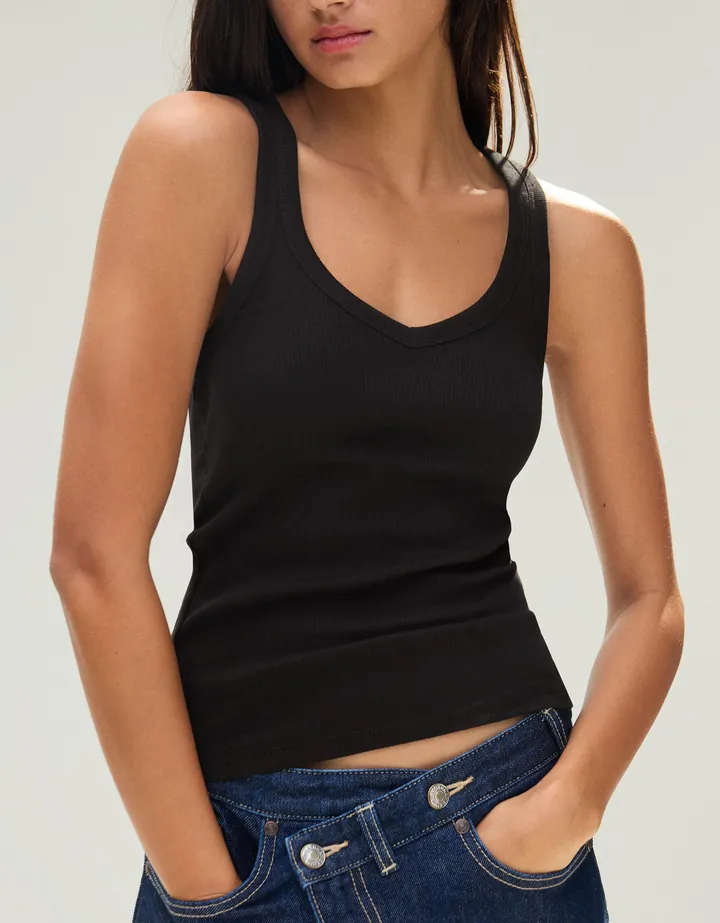 Bershka Camiseta Tirantes Cuello Pico Mujer L Negro