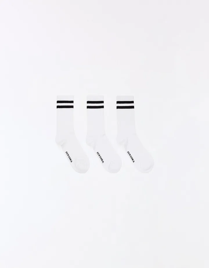 Bershka Pack 3 Calcetines Sport Rayas Hombre L Blanco