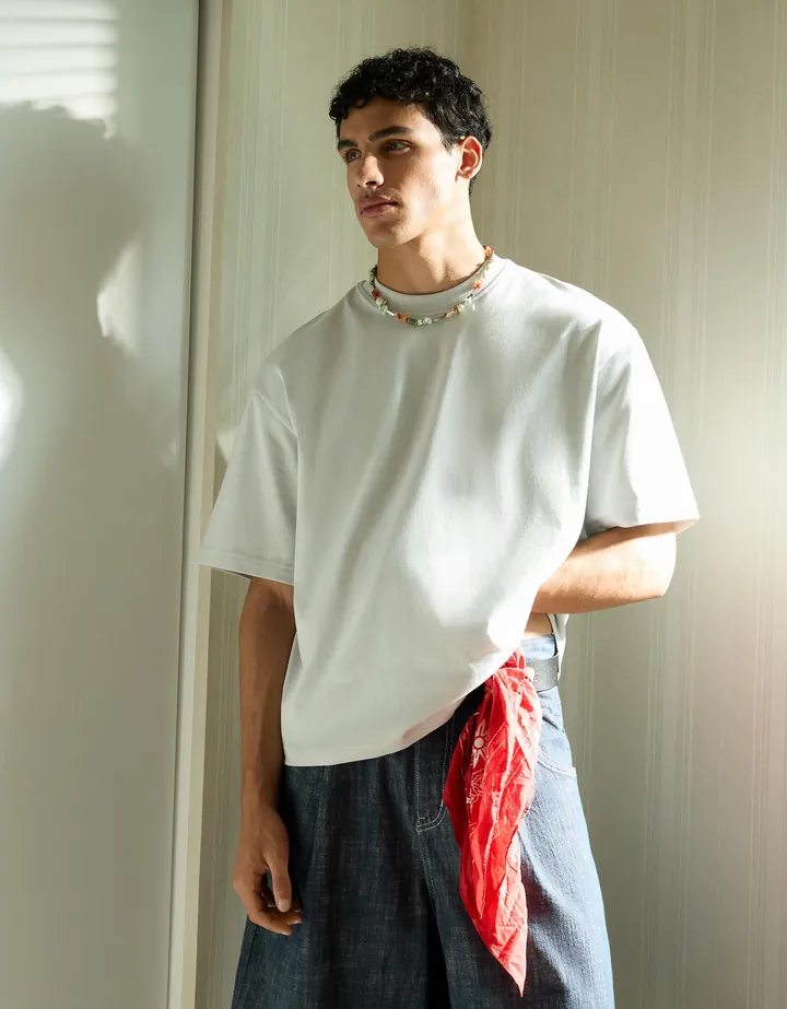Bershka Camiseta Boxy Heavy Hombre L Piedra