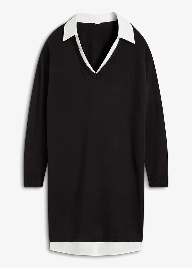 Vestido de punto con inserto de blusa