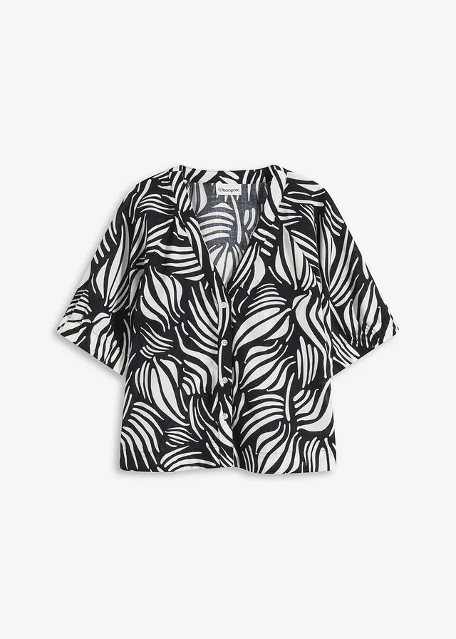 Blusa de manga corta con aspecto de lino
