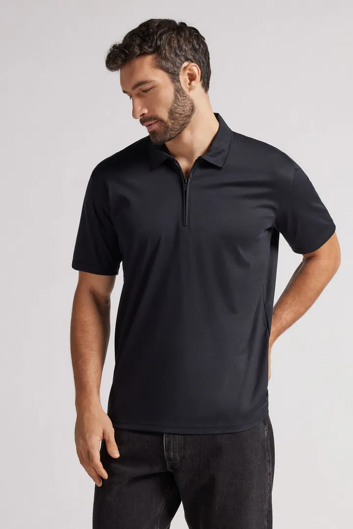 Intimissimi Polo de algodón mercerizado de manga corta con cremallera filo Premium Hombre Azul Tamaño L