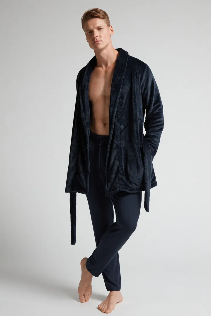 Intimissimi Bata polar para hombre de forro aterciopelado Hombre Azul Tamaño L/XL