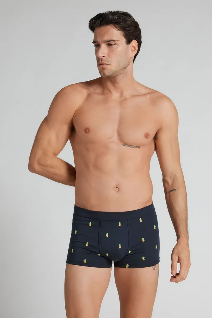 Intimissimi Bóxer de Algodón Superior con Estampado Cactus Hombre Azul Tamaño 38