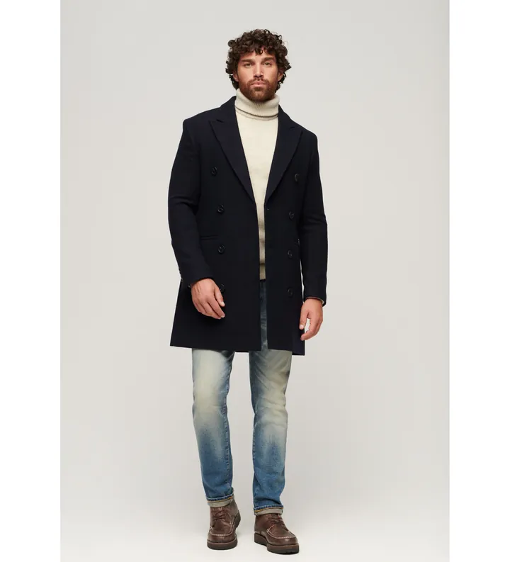 Superdry para hombre. M5011885A Abrigo Town Merchant Store marino (L), Casual, Lana, Manga larga