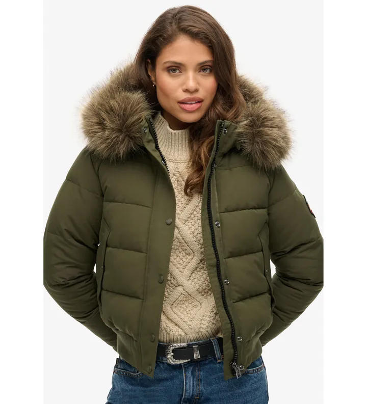 Superdry para mujer. W5011785A Chaqueta Bomber Everest verde (L), Casual, Poliéster Reciclado, Sostenible