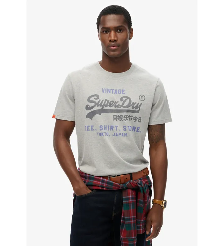 Superdry para hombre. M1012216A Camiseta de corte relajado Heritage gris (M), Casual, Algodón, Manga corta
