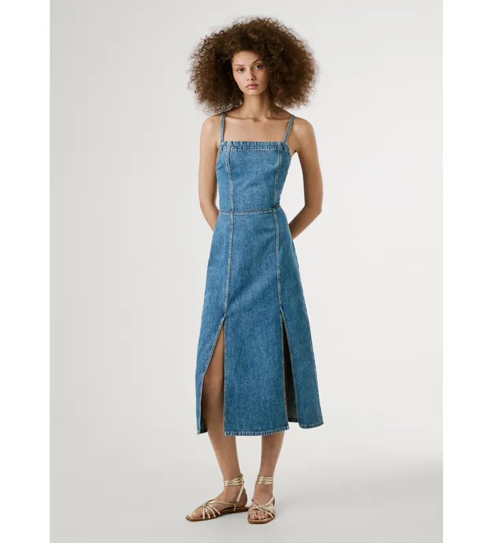 Pepe Jeans para mujer. PL953767 Vestido Elodie azul (S), Casual, Algodón, Sin mangas / Tirantes