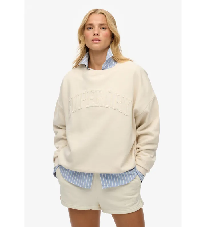 Superdry para mujer. W2012334A Sudadera Athletic Tonal Applique blanco roto (L), Casual, Algodón
