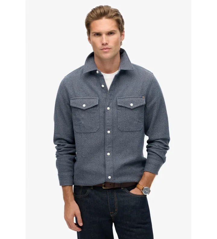Superdry para hombre. M4011019A Camisa Merchant Heavy Flannel Shirt azul (L), Casual, Algodón, Manga larga