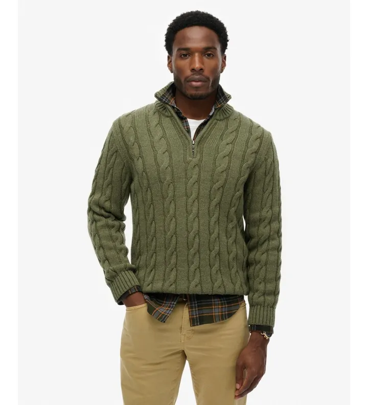 Superdry para hombre. M6110698A Jersey Jacob Cable verde (L), Casual, Acrílico, Manga larga