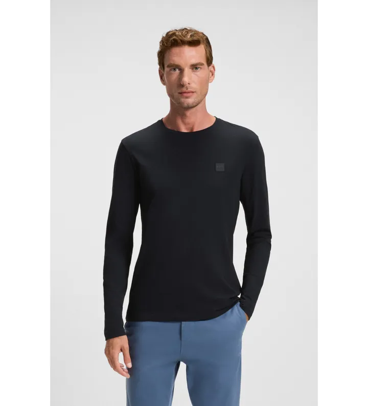 BOSS para hombre. 50512111 Camiseta Tacks marino (L), Casual, Algodón, Manga larga