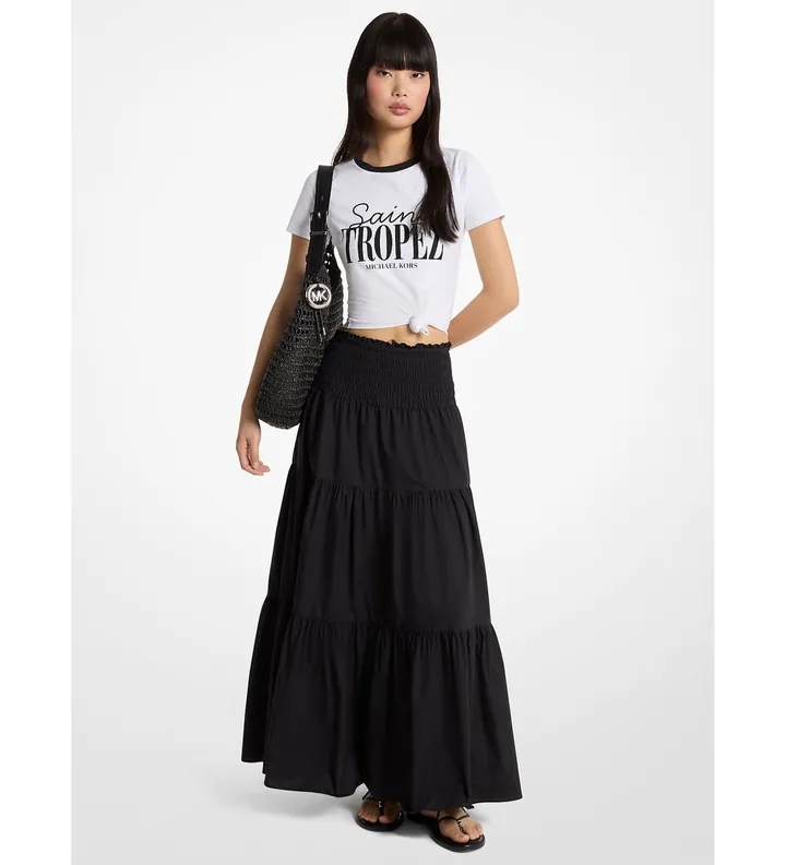Michael Kors para mujer. MS673BFKLZ Falda maxi fruncida negro (XS), Casual, Algodón