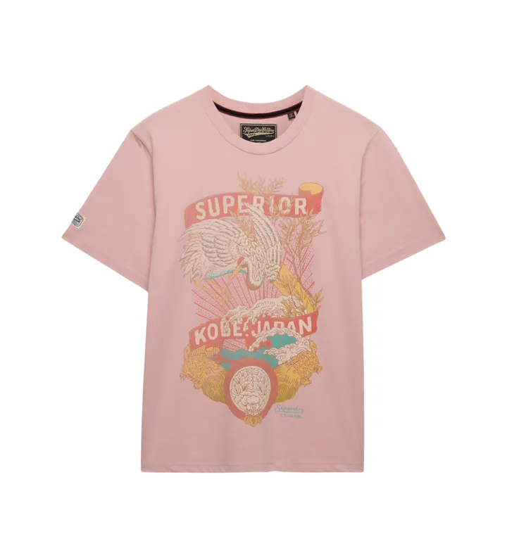 Superdry para hombre. M1012235A Camiseta Tokyo Relaxed rosa (L), Casual, Algodón, Manga corta