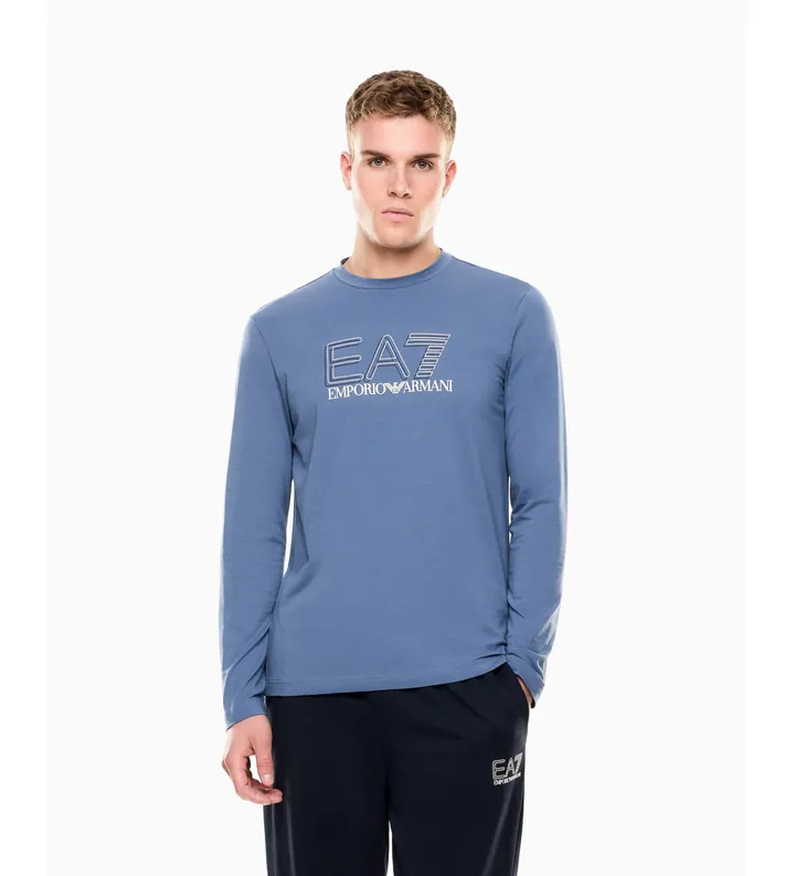 EA7 para hombre. 7M001310_AF10373 Camiseta Visibility azul (L), Deportivo, Algodón, Manga larga