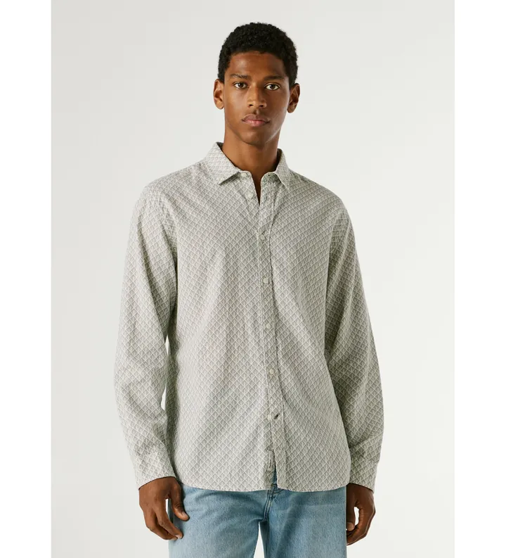 Pepe Jeans para hombre. PM3091199 Camisa Portland verde (L), Casual, Lino, Manga larga