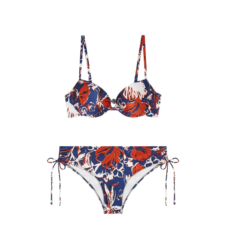 Emporio Armani para mujer. EW000800_AF20242 Bikini estampado floral (L), Beachwear, Poliamida, Marino